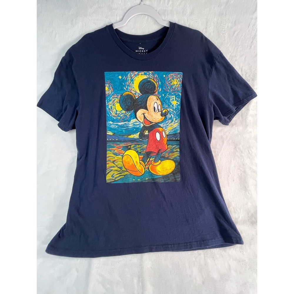 Disney Mens XL Mickey Mouse Starry‎ Night Blue Graphic T-Shirt Van Gogh